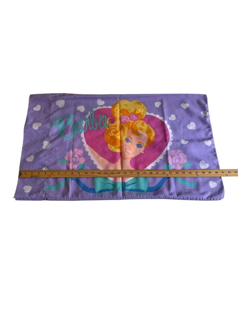 Mattel Barbie 1992 Hearts Cotton Blend Purple Portrait Style Standard Pillowcase